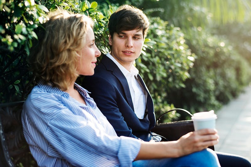 Two people talking