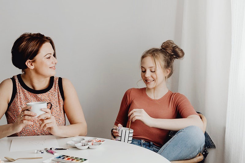 Two women talking